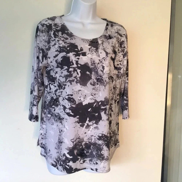 Sympli Go To Classic top gray white marble granite 3/4 sleeves Size 8 - Picture 1 of 8